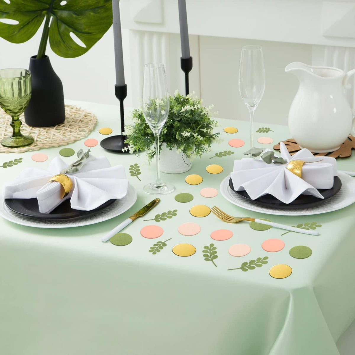 300Pcs Back to School Sage Olive Green Peach Blush Round Scatter Confetti Dots Greenery Eucalyptus Paper Confetti Table Decoration Bridal Wedding Baby Shower Birthday Holiday Party Supplies