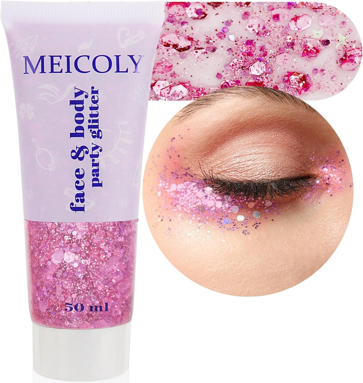 Pink Body Glitter,Sparkly Hair Glitter for Kids,Pink Accessories for Spirit Week,Singer Concerts Lover Heart Pink Halloween Face Glitter Makeup,Self-Adhesive Mermaid Glitter Face Paint