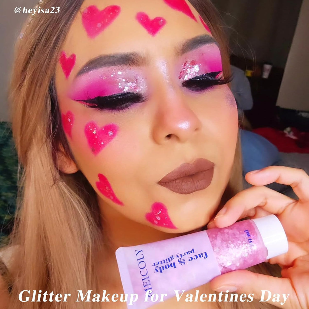 Pink Body Glitter,Sparkly Hair Glitter for Kids,Pink Accessories for Spirit Week,Singer Concerts Lover Heart Pink Halloween Face Glitter Makeup,Self-Adhesive Mermaid Glitter Face Paint