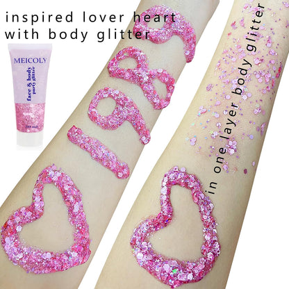 Pink Body Glitter,Sparkly Hair Glitter for Kids,Pink Accessories for Spirit Week,Singer Concerts Lover Heart Pink Halloween Face Glitter Makeup,Self-Adhesive Mermaid Glitter Face Paint