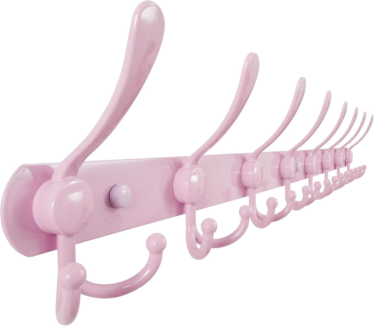Coat Rack Wall Mount - 29.5” Long 8-Tri-Hooks Heavy Duty Coat Hanger Rail Wall Hooks for Hanging Coats Hats Clothing Clothes Purse Mudroom Entryway, Pink