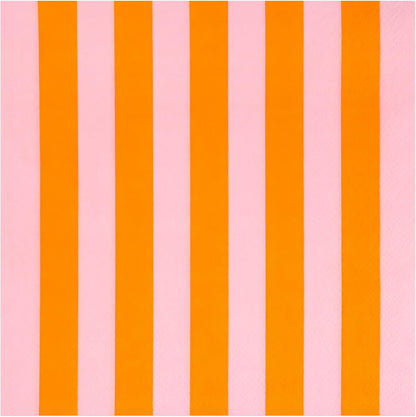 100 Ct Pink Orange Striped Paper Luncheon Napkins, 6.5 Inch