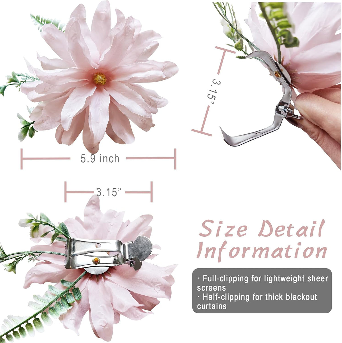 Cute Curtain Holdbacks 2 Pcs Decorative Tiebacks for Drapes, Tie Backs for Curtains, Natural Chic Window Treatments Home Decor Drapery Holder, Light Pink