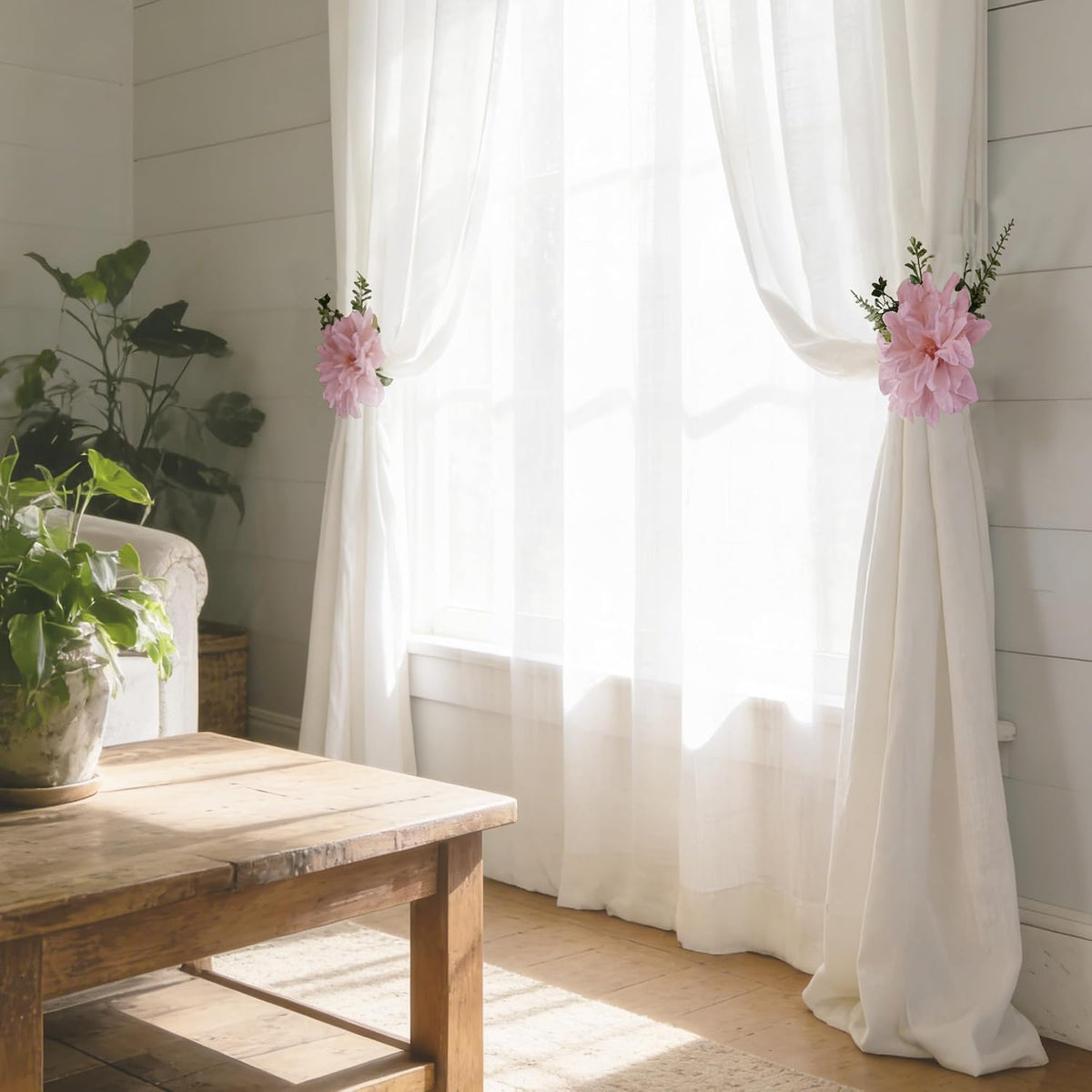 Cute Curtain Holdbacks 2 Pcs Decorative Tiebacks for Drapes, Tie Backs for Curtains, Natural Chic Window Treatments Home Decor Drapery Holder, Light Pink