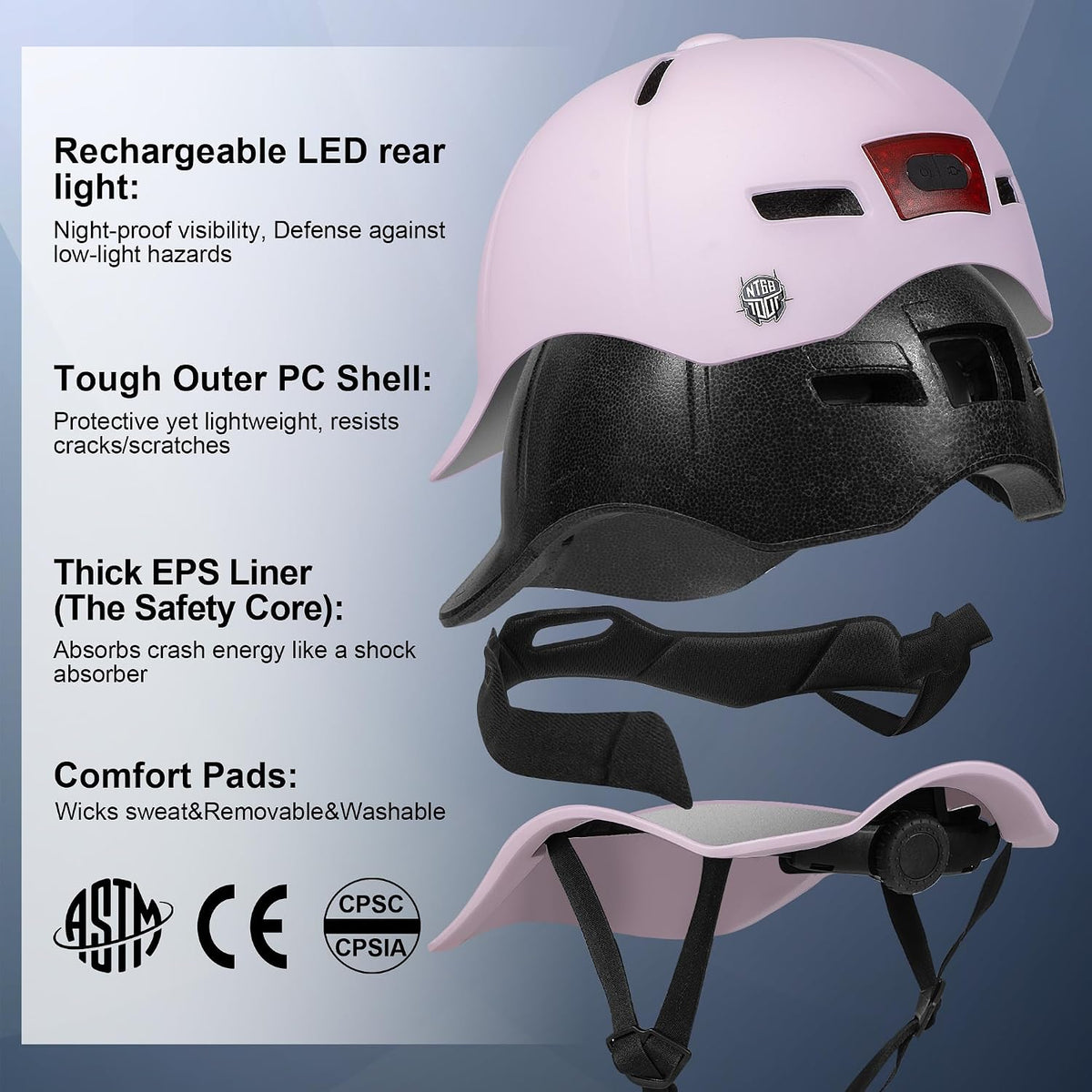 Adult Bike/Scooter Helmet RearLight Safety Certified