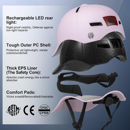 Adult Bike/Scooter Helmet RearLight Safety Certified