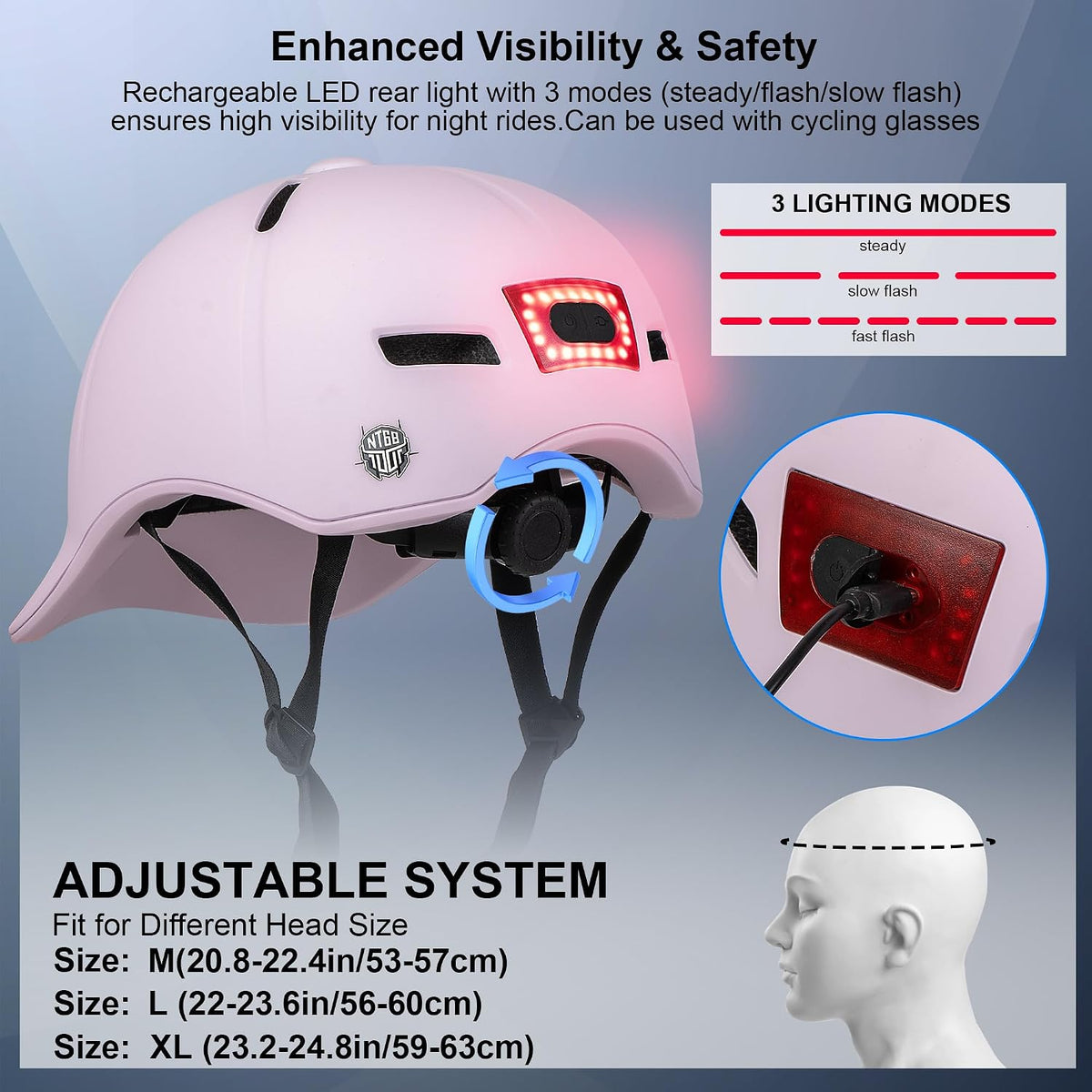 Adult Bike/Scooter Helmet RearLight Safety Certified