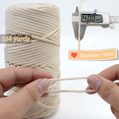 Polyester Macrame Cord 4mm x 164 Yards Braided Polyester Cord Thick Macrame Rope Yarn Crochet Cord, Polyester Yarn for Crocheting, Bags, Wall Hangers, Rug, DIY Crafts (Peach Red)