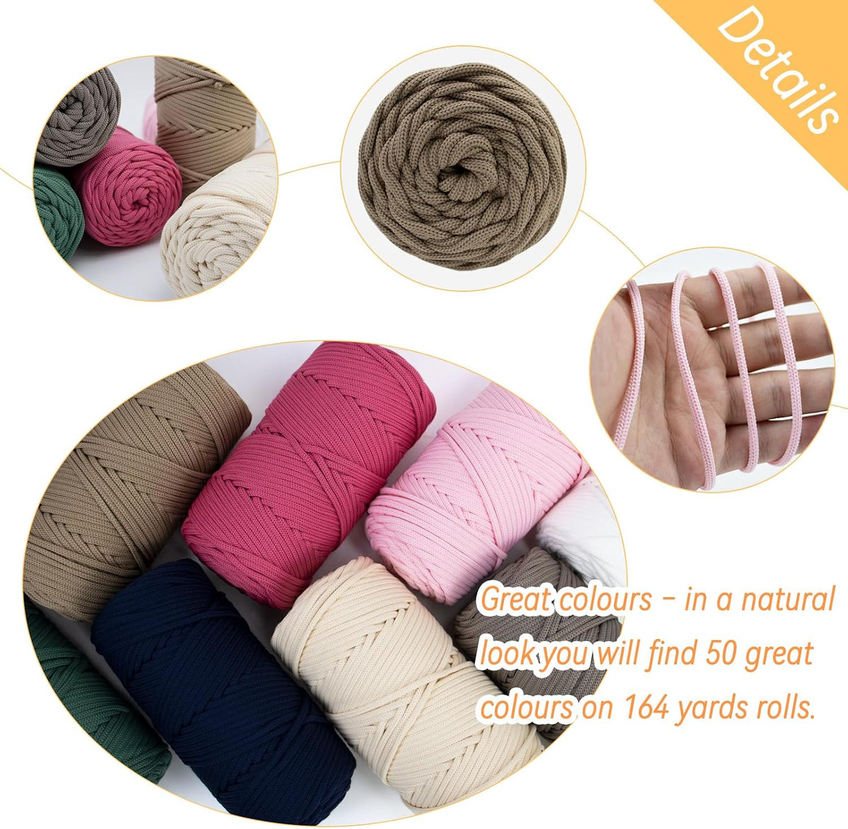 Polyester Macrame Cord 4mm x 164 Yards Braided Polyester Cord Thick Macrame Rope Yarn Crochet Cord, Polyester Yarn for Crocheting, Bags, Wall Hangers, Rug, DIY Crafts (Peach Red)