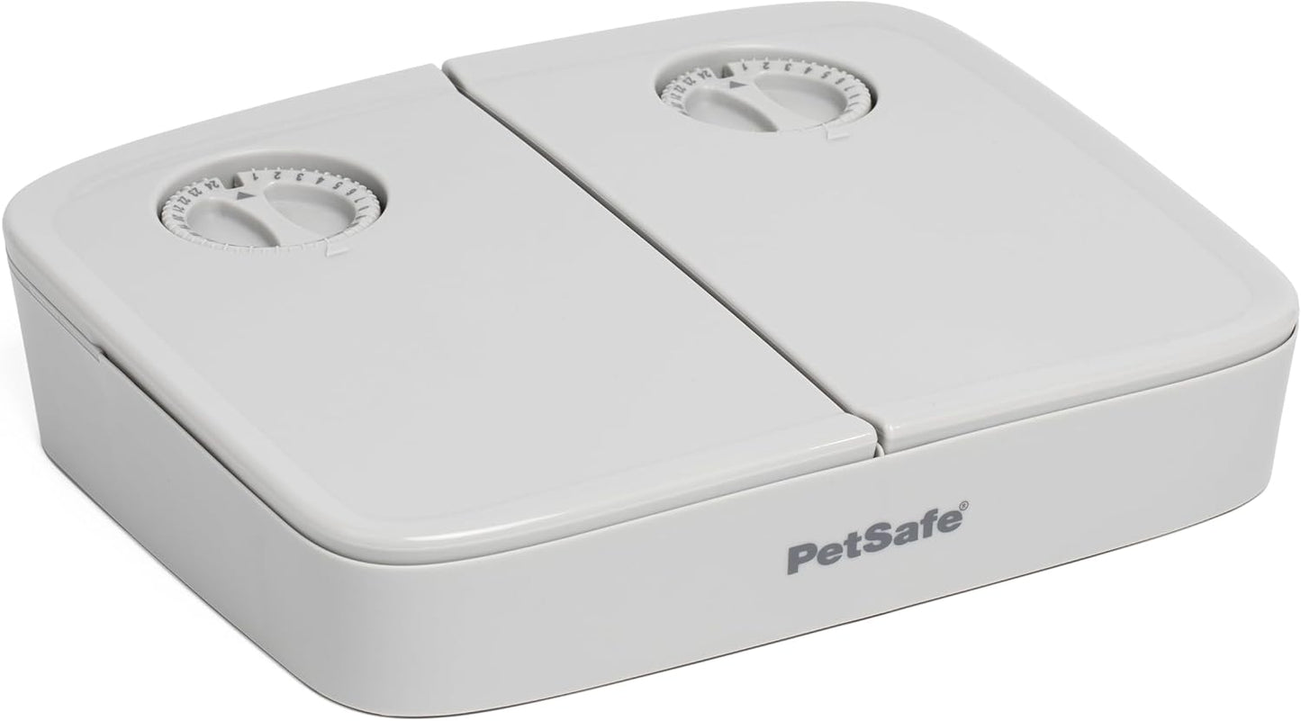 PetSafe Analog 2 Meal Programmable Pet Feeder, Automatic Dog and Cat Feeder - Dry or Semi-Moist Pet Food Dispenser, Slow Feed Portion Control (3 Cup/16 Ounce Total Capacity), Tamper-Resistant Design