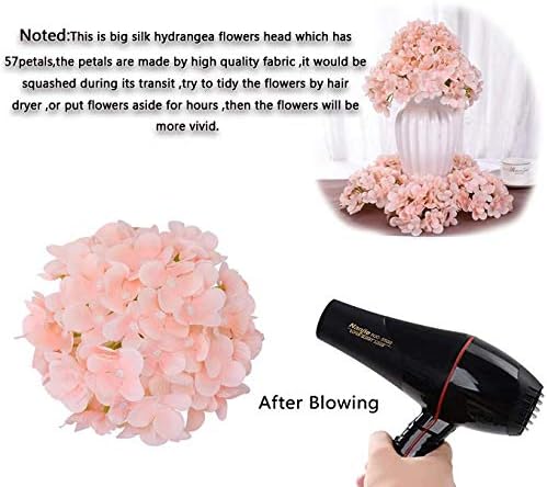 Silk Hydrangea Heads with Stems Artificial Flowers Heads for Home Wedding Decor,Pack of 10 (Peach Pink)