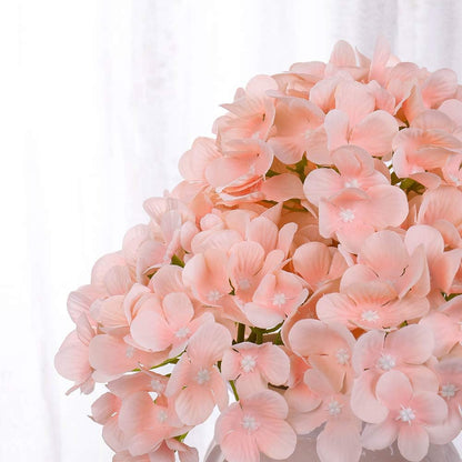 Silk Hydrangea Heads with Stems Artificial Flowers Heads for Home Wedding Decor,Pack of 10 (Peach Pink)