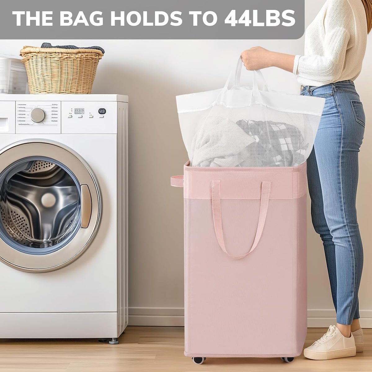 75L Laundry Hamper with Wheels, Dorm Room Essentials for Girls