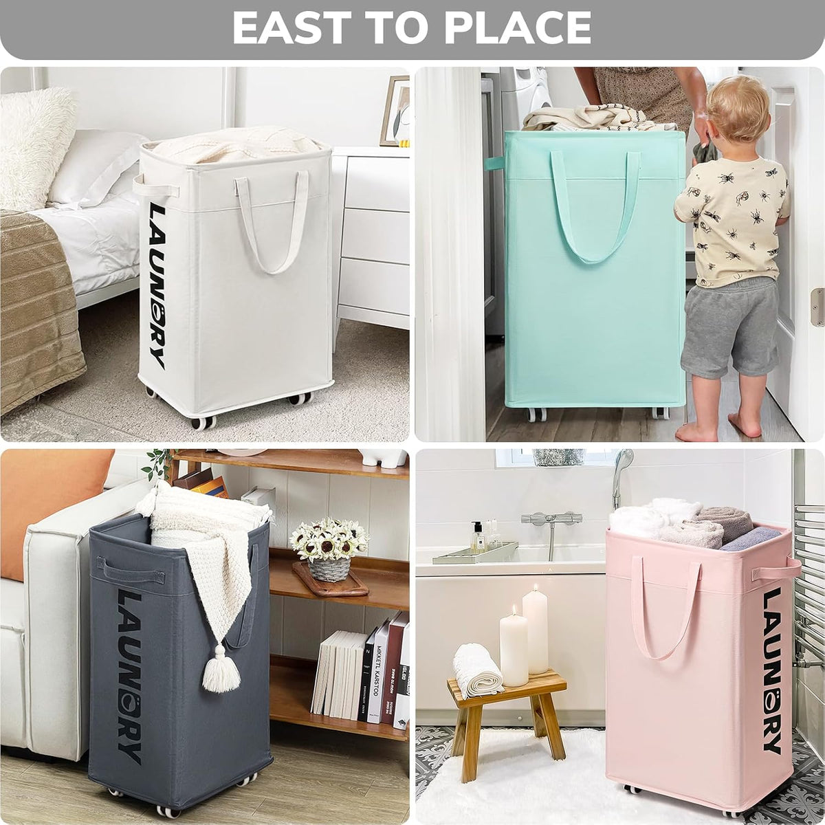 75L Laundry Hamper with Wheels, Dorm Room Essentials for Girls