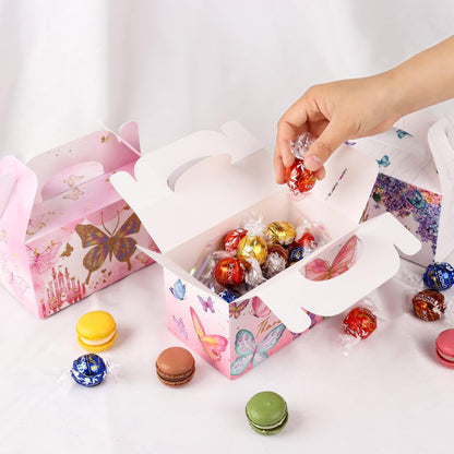Thank You Treat Boxes - 12 Pack Elegant Floral Gable Gift Boxes with Handles, Perfect for Wedding Baby Shower Bridal Tea Party Favors, Mother's Day Birthday Cookie Candy Packaging