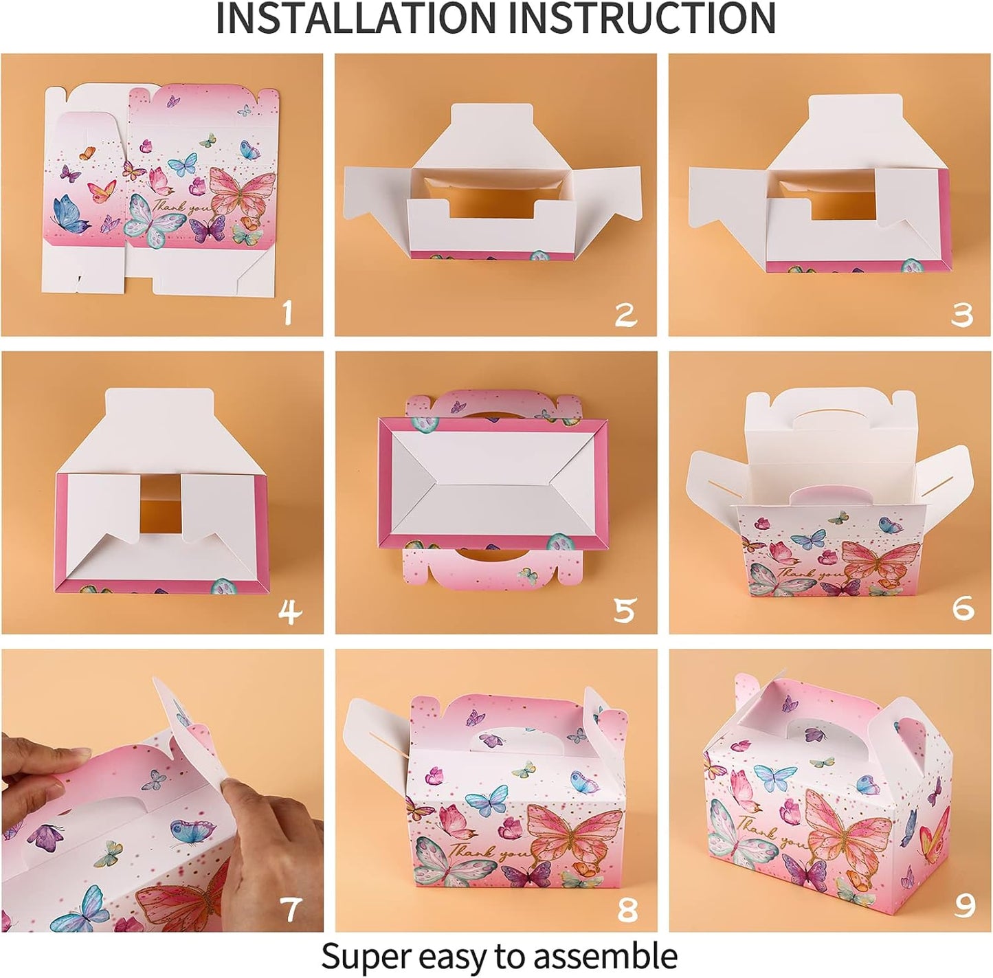 Thank You Treat Boxes - 12 Pack Elegant Floral Gable Gift Boxes with Handles, Perfect for Wedding Baby Shower Bridal Tea Party Favors, Mother's Day Birthday Cookie Candy Packaging
