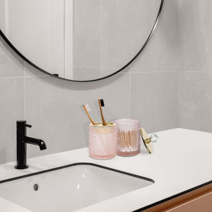 Bathroom Accessories Set,4Pcs Glass Bathroom Accessories,Vanity Bathroom Decor, Soap Dispenser, Toothbrush Holder Set, Apothecary Jar, Gift for Home Apartment (Pink)
