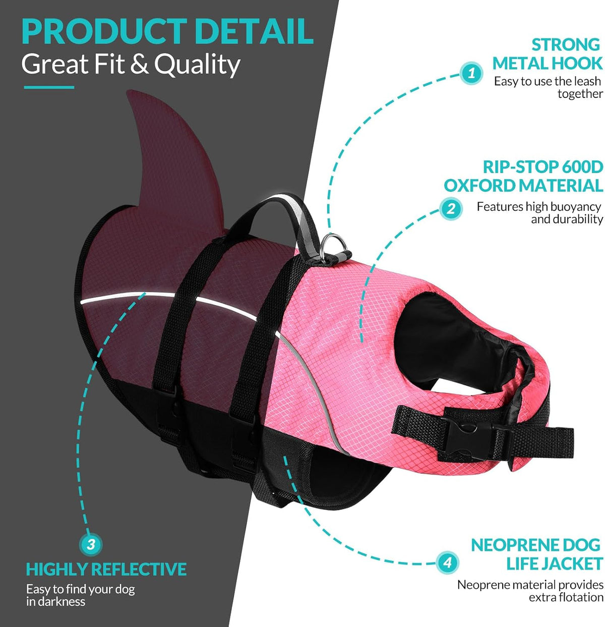 Small Dog Life Jacket Shark Light Puppy Life Vest for Swimming