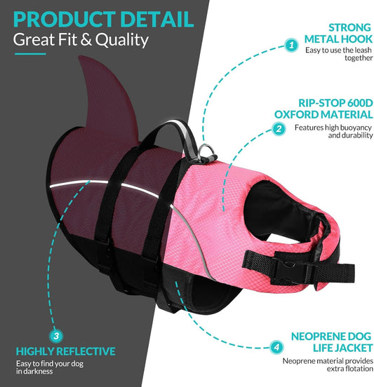 Small Dog Life Jacket Shark Light Puppy Life Vest for Swimming