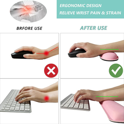 Keyboard Wrist Rest Mouse Wrist Support Set, Memory Foam Wrist Rest Pad for Computer Laptop Keyboard Mouse, Ergonomic Wrist Cushion Support for Typing Pain Relief, Gaming Home Office, Pink