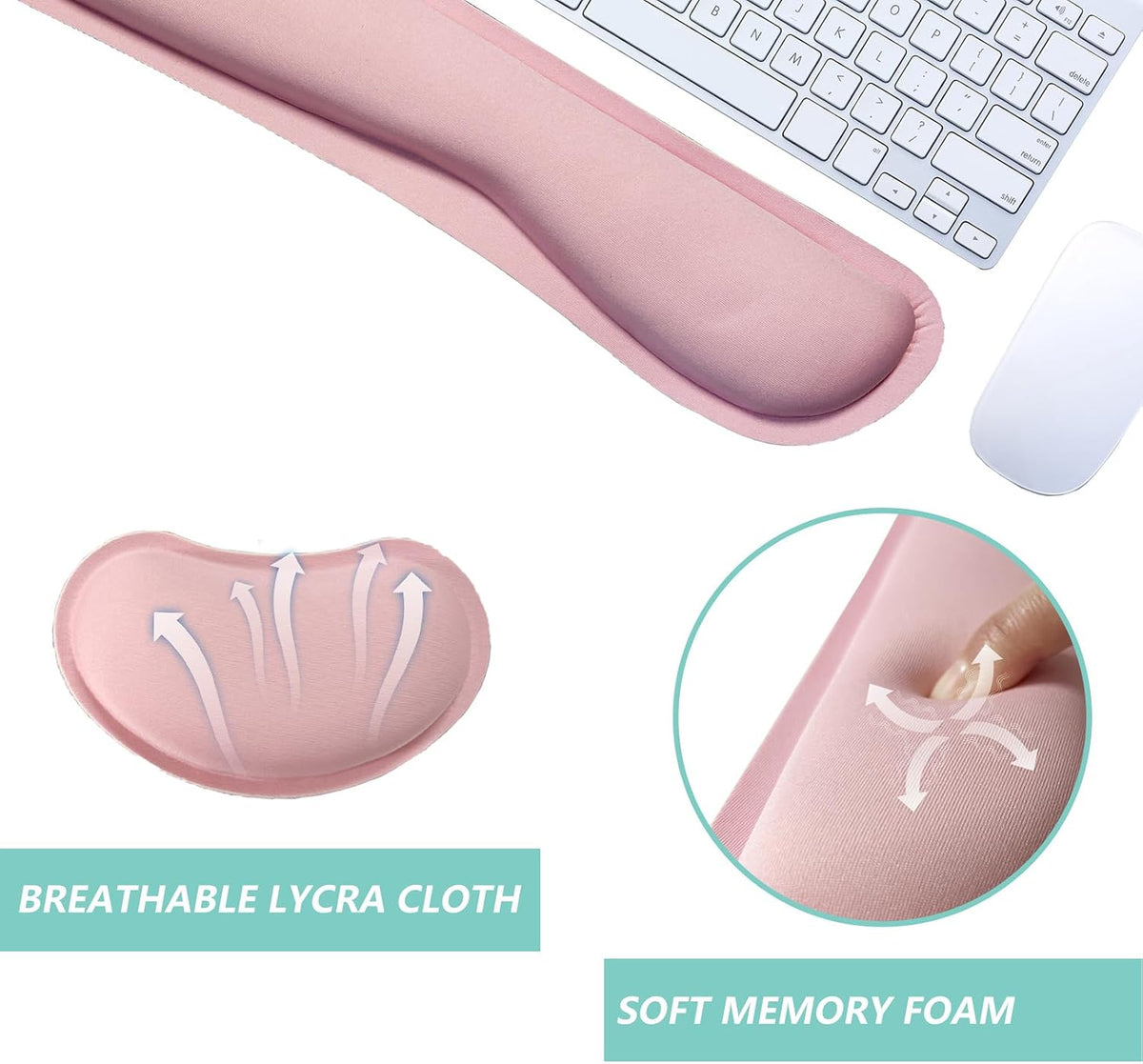Keyboard Wrist Rest Mouse Wrist Support Set, Memory Foam Wrist Rest Pad for Computer Laptop Keyboard Mouse, Ergonomic Wrist Cushion Support for Typing Pain Relief, Gaming Home Office, Pink