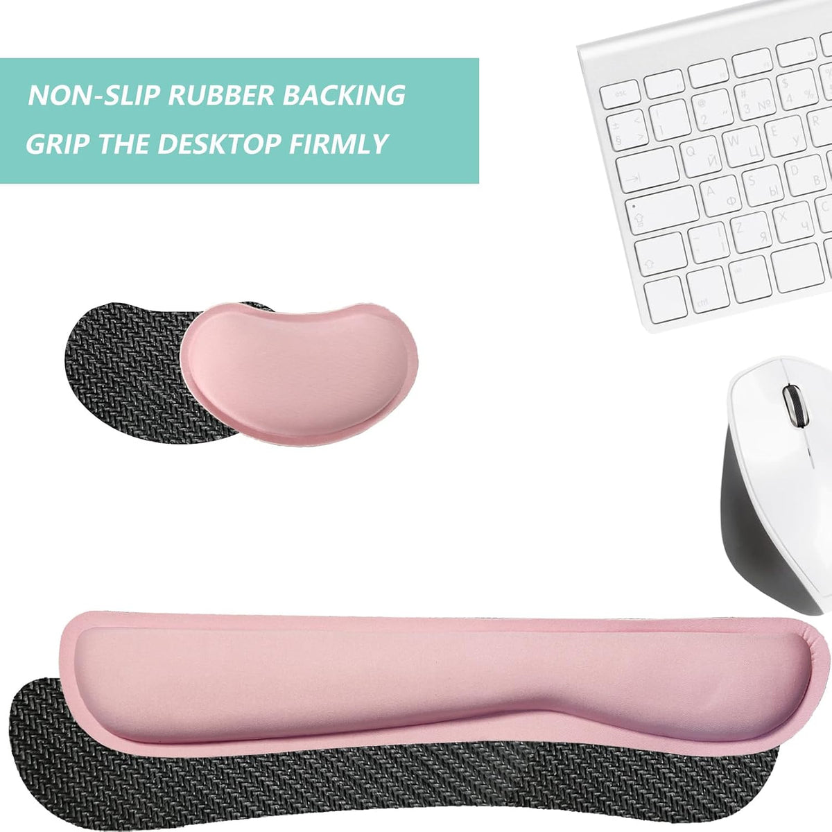 Keyboard Wrist Rest Mouse Wrist Support Set, Memory Foam Wrist Rest Pad for Computer Laptop Keyboard Mouse, Ergonomic Wrist Cushion Support for Typing Pain Relief, Gaming Home Office, Pink