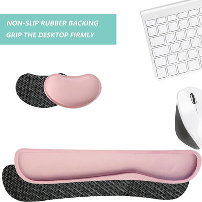 Keyboard Wrist Rest Mouse Wrist Support Set, Memory Foam Wrist Rest Pad for Computer Laptop Keyboard Mouse, Ergonomic Wrist Cushion Support for Typing Pain Relief, Gaming Home Office, Pink