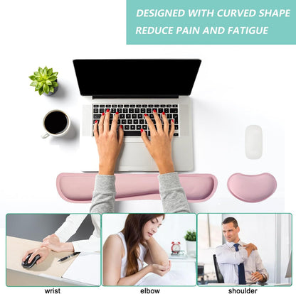 Keyboard Wrist Rest Mouse Wrist Support Set, Memory Foam Wrist Rest Pad for Computer Laptop Keyboard Mouse, Ergonomic Wrist Cushion Support for Typing Pain Relief, Gaming Home Office, Pink