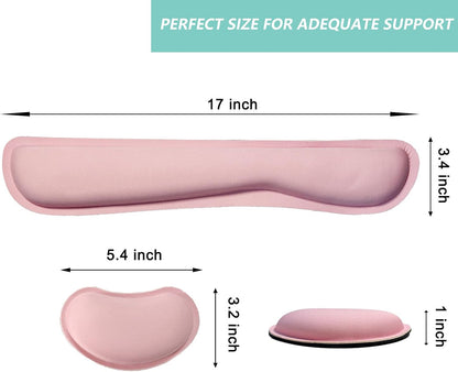 Keyboard Wrist Rest Mouse Wrist Support Set, Memory Foam Wrist Rest Pad for Computer Laptop Keyboard Mouse, Ergonomic Wrist Cushion Support for Typing Pain Relief, Gaming Home Office, Pink