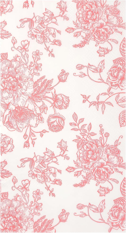 100 Floral Guest Napkins Pink and White Toile Disposable Paper Napkins Decorative Flower Bathroom Hand Towels for Bridal Baby Shower Tea Party Birthday Party Supplies