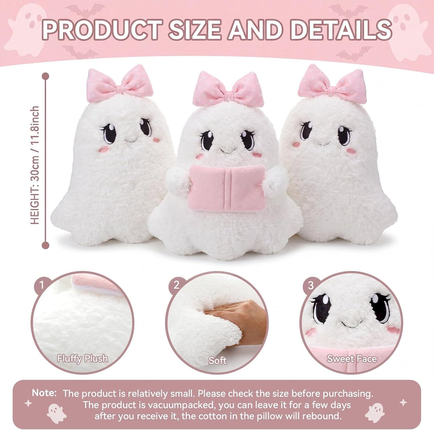 Pink Halloween Ghost Throw Pillows Cute Pink Bow Ghost Plush