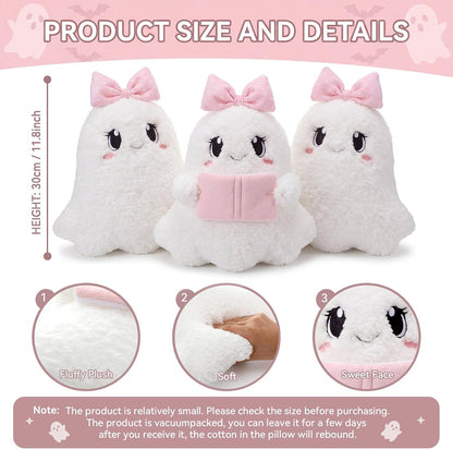 Pink Halloween Ghost Throw Pillows Cute Pink Bow Ghost Plush