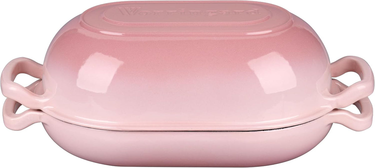 Enameled Cast Iron Sourdough Bread Oven, Dutch Oven, Loaf Cast Iron Bread Pan for Homemade Bread Baking, Meatloaf Pan with Lid, 5QT, Pink