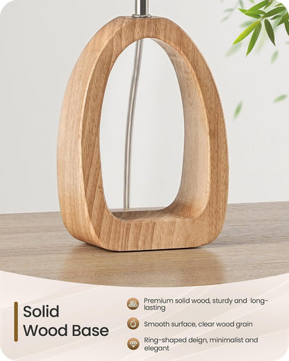 Pink Table Lamp, 14.2" Small Cute Desk Lamp, Wood Bedside Lamp with Pink Linen Lampshade & Natural Wood Base, Modern Nightstand Lamp for Girl's Room, Bedroom, E26 Base, MP07TL05