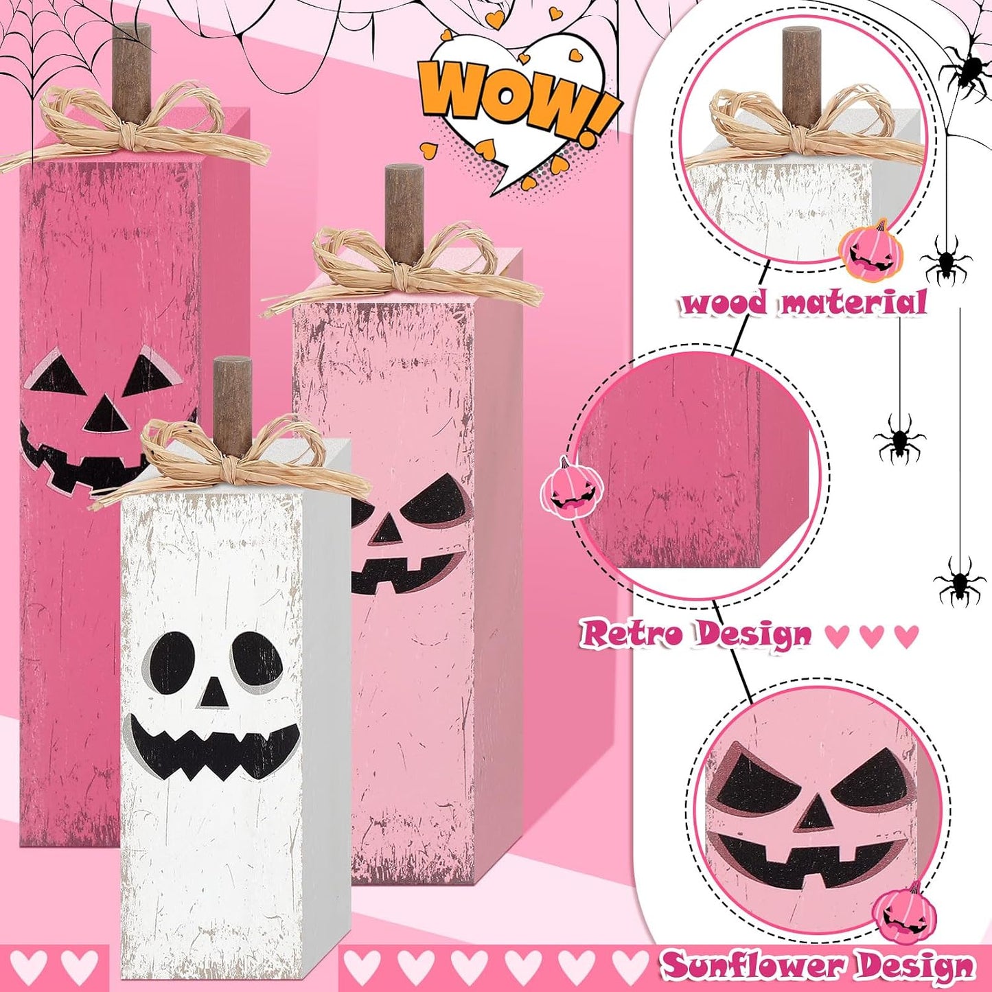3 Pcs Pink Halloween Table Decor, Pink Ghost Table Centerpieces