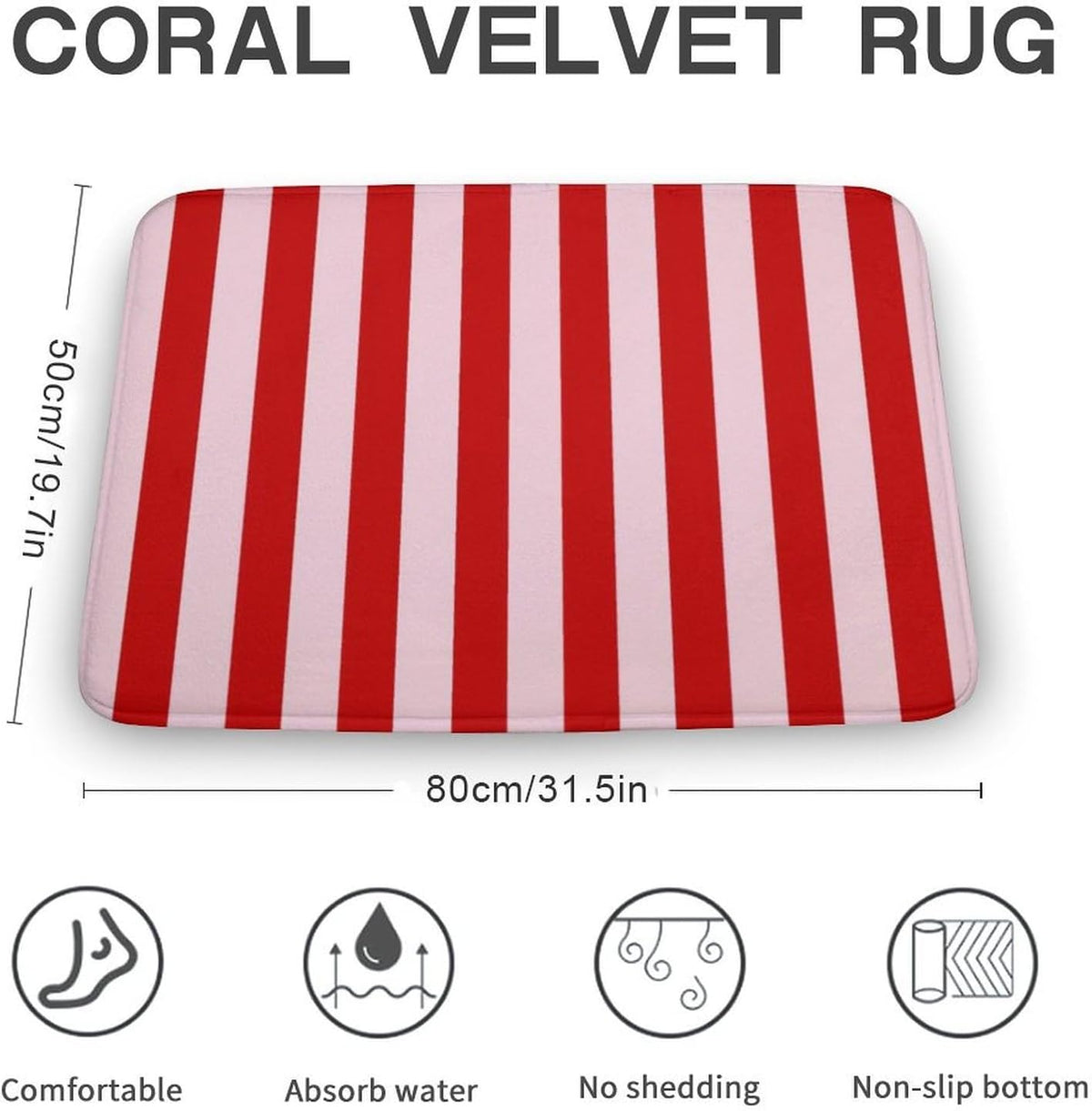 Luxury Bathroom Rug, Pink Red Classic Stripes Bath Mat Non Slip & Absorbent Bath Rug Carpets for Bathroom, 20 x 30inches