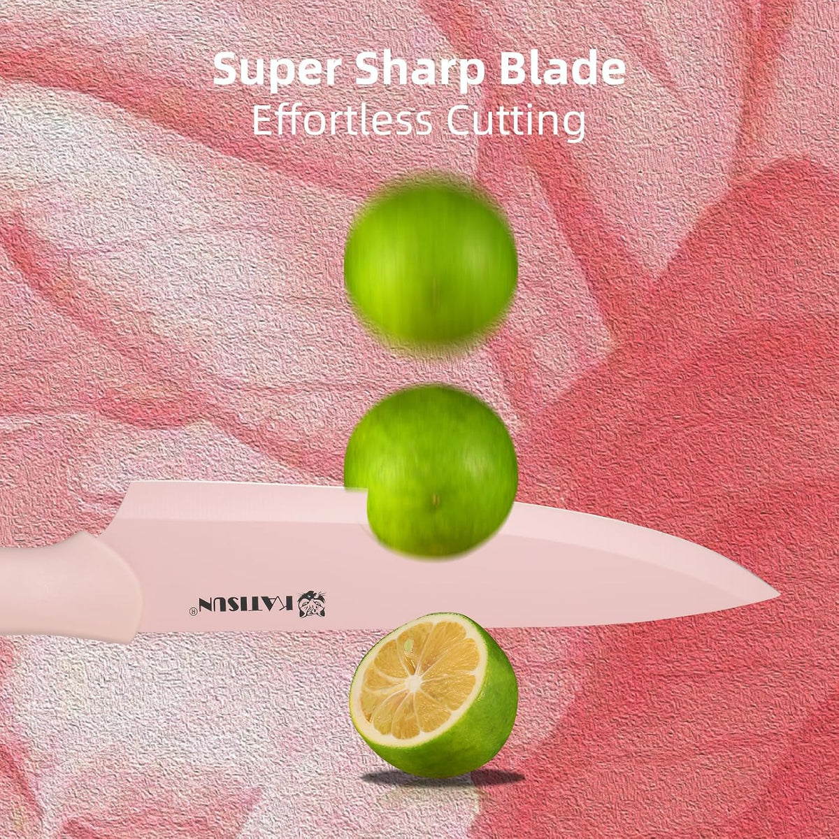 Kitchen Knife Set, 13 PCS Pink Non-Stick Knives with 6 Blade Guards