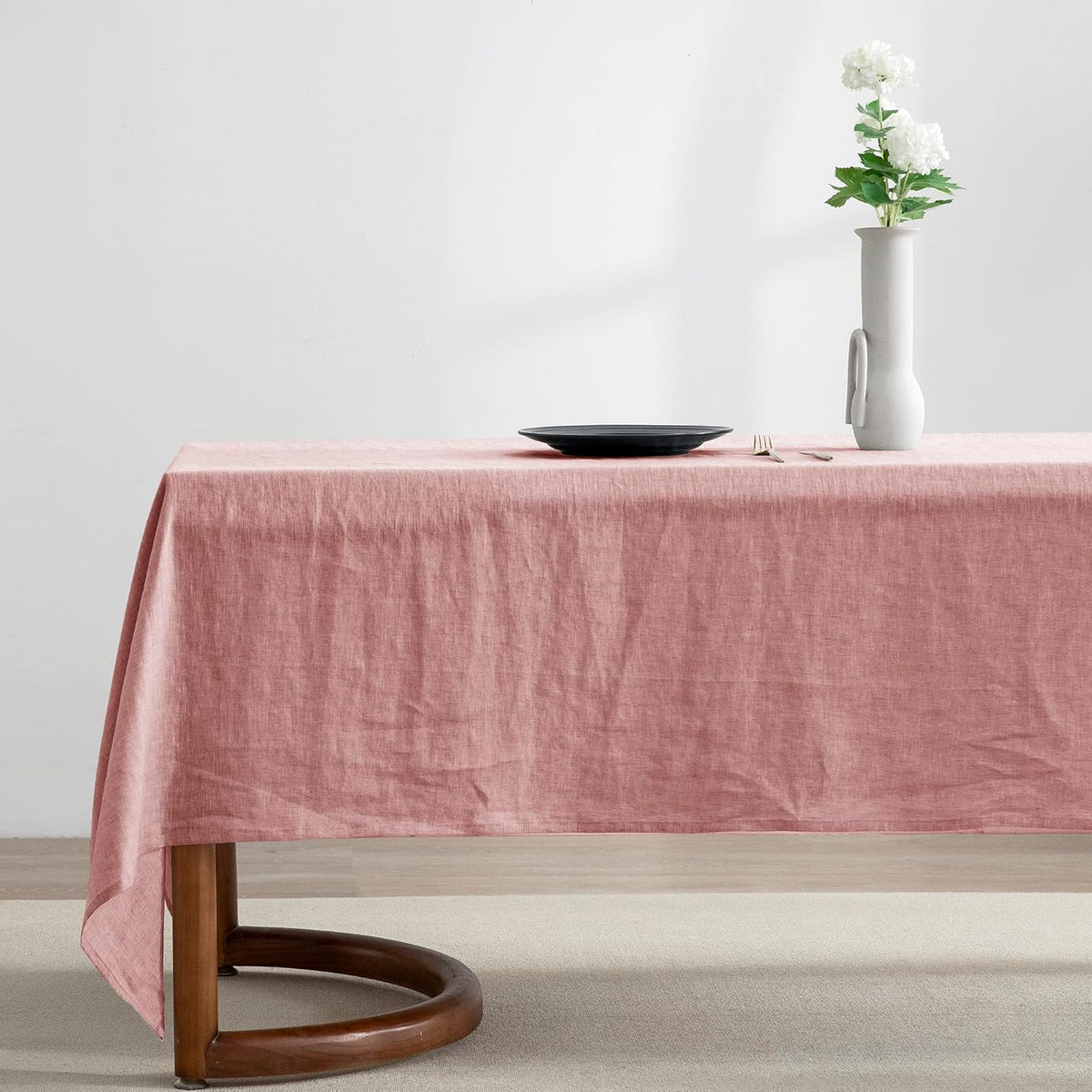 100% Pure Linen Rectangle Tablecloths 60x108Inches for Dining,Buffet Parties,Picnic,Events,Weddings and Restaurants,Decorative Halloween,Thanksgiving Machine Washable Tablecloths-Muddy Pink