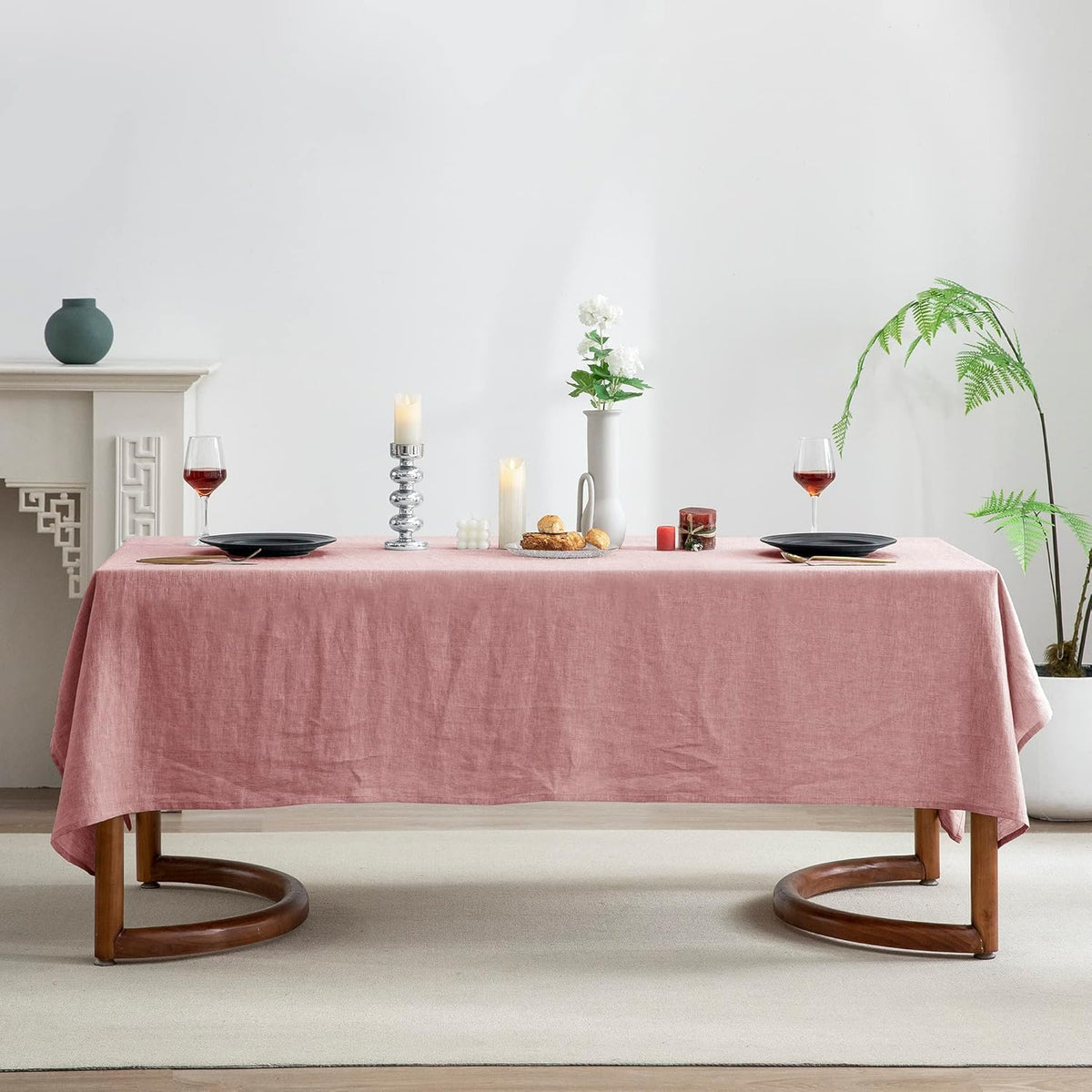 100% Pure Linen Rectangle Tablecloths 60x108Inches for Dining,Buffet Parties,Picnic,Events,Weddings and Restaurants,Decorative Halloween,Thanksgiving Machine Washable Tablecloths-Muddy Pink