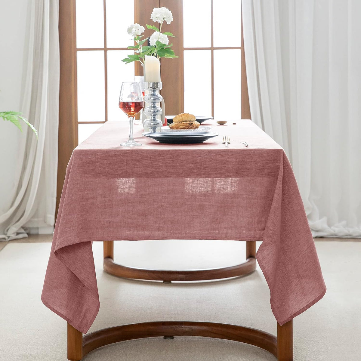 100% Pure Linen Rectangle Tablecloths 60x108Inches for Dining,Buffet Parties,Picnic,Events,Weddings and Restaurants,Decorative Halloween,Thanksgiving Machine Washable Tablecloths-Muddy Pink