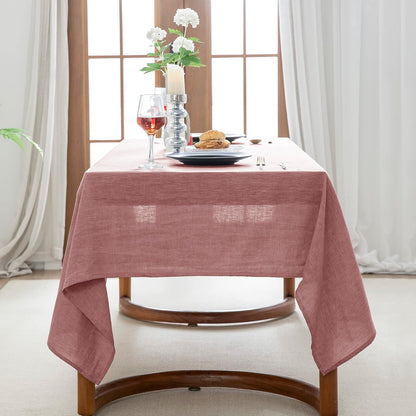 100% Pure Linen Rectangle Tablecloths 60x108Inches for Dining,Buffet Parties,Picnic,Events,Weddings and Restaurants,Decorative Halloween,Thanksgiving Machine Washable Tablecloths-Muddy Pink
