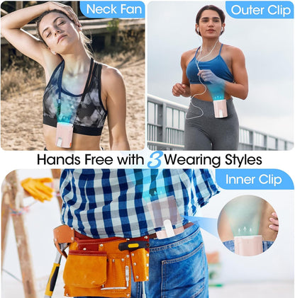 2026 AI Portable Fan Rechargeable, 4 Speeds Strong Airflow, Personal Waist Fan with up to 25H of Working Time, Hanging Neck/Wearable for Camping, Outdoor, Jobsite - Pink