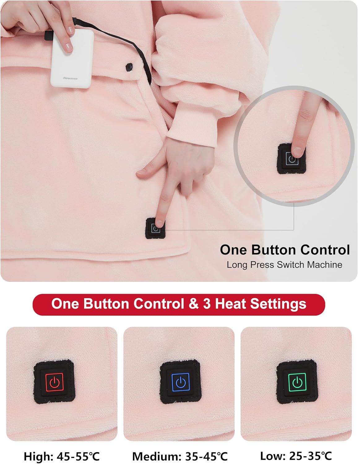 Wearable Heated Blanket Cordless Oversized Hoodie Sweatshirt
