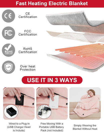 Wearable Heated Blanket Cordless Oversized Hoodie Sweatshirt
