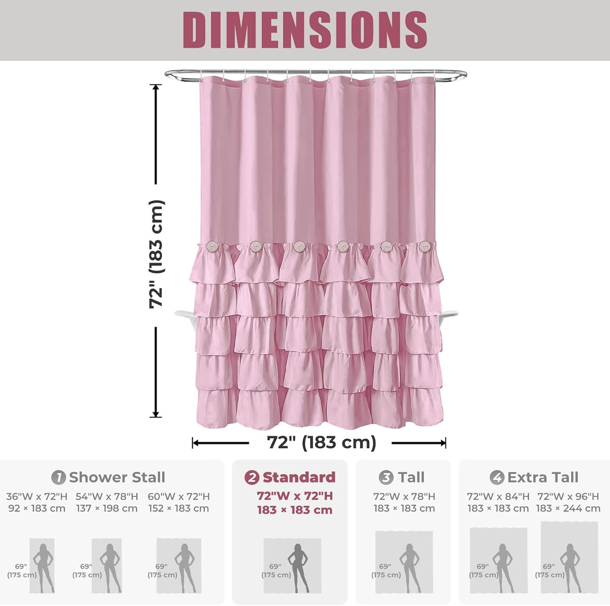 Pink Ruffle Shower Curtain Farmhouse Shower Curtain 72 X 72