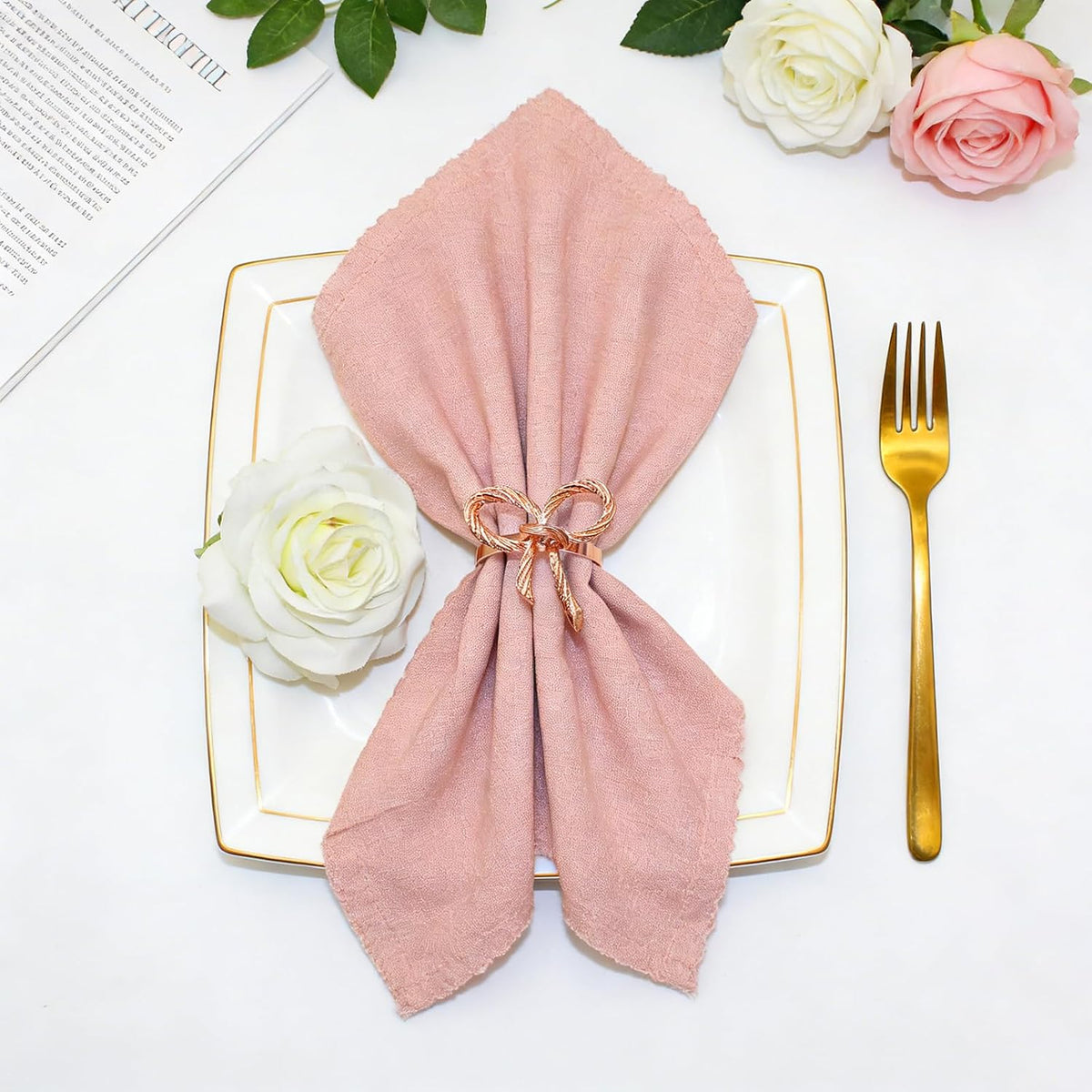Rose Gold Bow Napkin Rings Set of 24 for Wedding Party Birthday Holiday Family Dinner Daily Table Decor,Elegant Metal Bow Tie Napkin Ring Holders for Valentine's Day Banquet Decoration