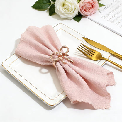 Rose Gold Bow Napkin Rings Set of 24 for Wedding Party Birthday Holiday Family Dinner Daily Table Decor,Elegant Metal Bow Tie Napkin Ring Holders for Valentine's Day Banquet Decoration