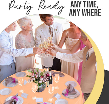 66% Thicker Premium Peach Round Tablecloth 0.5 Mil 6 Pack Plastic Table Cloth Disposable 84 Inch Round Plastic Tablecloth Won't Tear Easily Like Cheap Thin Brands