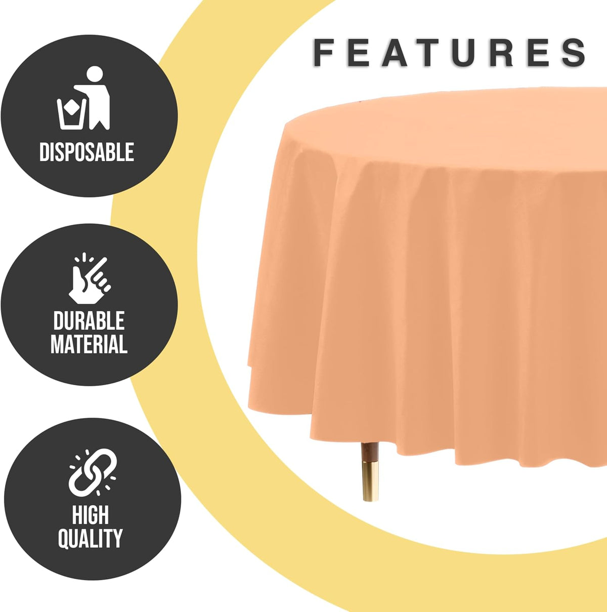 66% Thicker Premium Peach Round Tablecloth 0.5 Mil 6 Pack Plastic Table Cloth Disposable 84 Inch Round Plastic Tablecloth Won't Tear Easily Like Cheap Thin Brands
