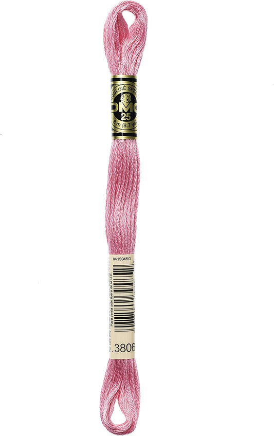 117-3806 Mouline Stranded Cotton Six Strand Embroidery Floss Thread, Light Cyclamen Pink, 8.7-Yard